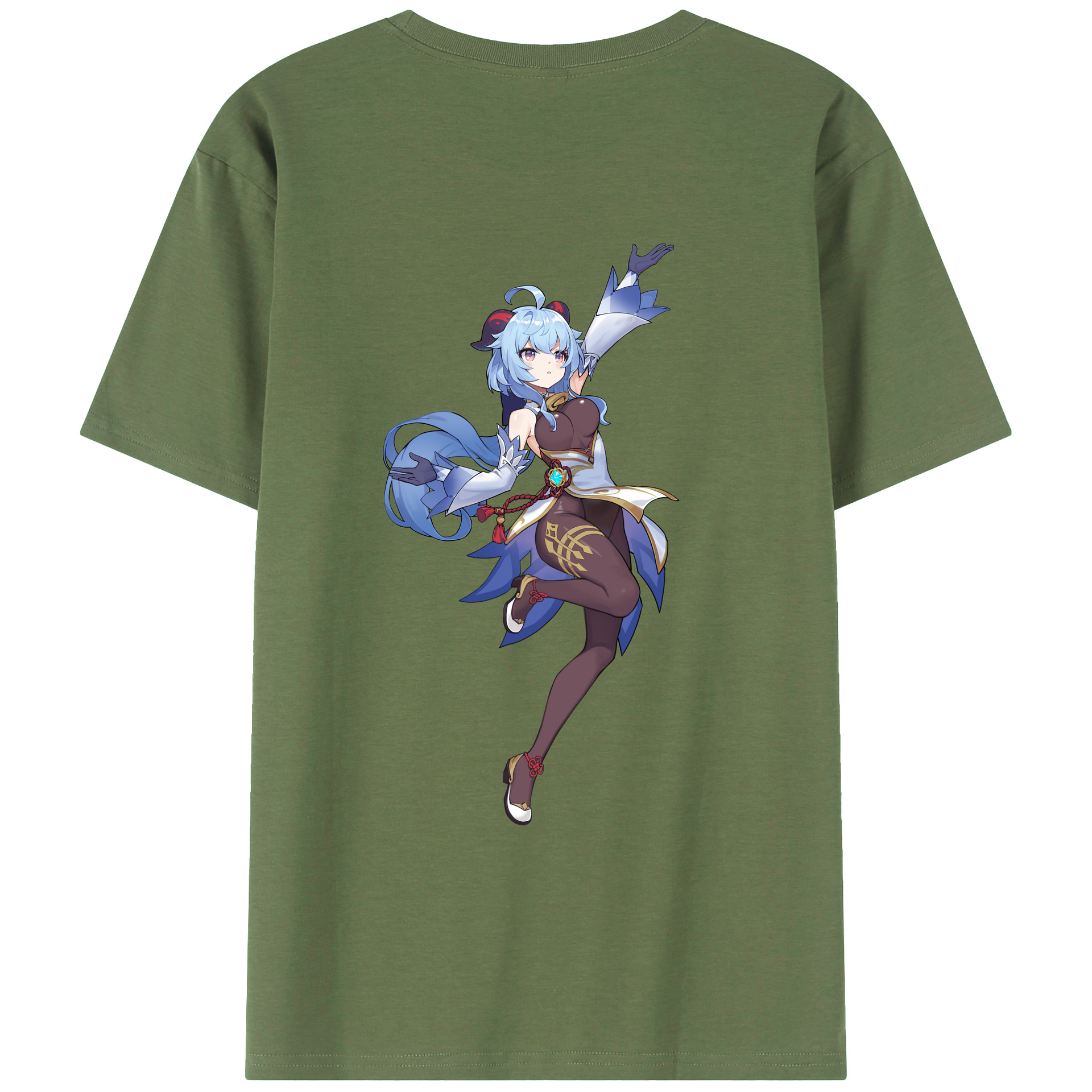 げんし神 甘雨 かんう genshin Ganyu 綿100％ メンズ半袖Tシャツ（バックプリント） 通気性
